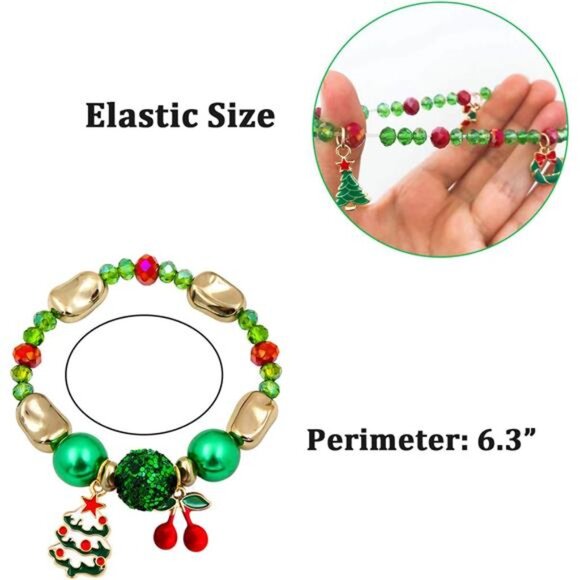 4 PCS Christmas Bracelet Set Santa Claus Snowflake Christmas Tree Beaded Stretch - Picture 5 of 8